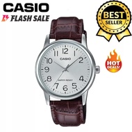 Casio V002 Quartz Silver Dial Brown Leather Band Watch for Men(Brown)