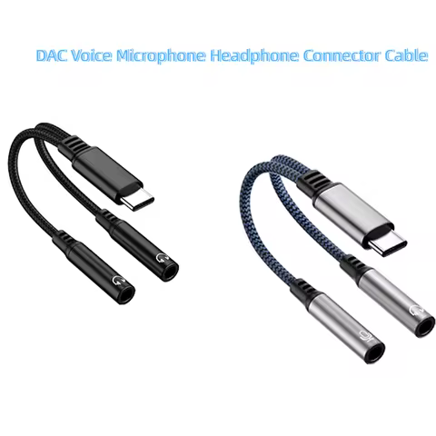 1 Pcs 2in1 Type C To Dual 3.5mm Audio Adapter USB C Converter DAC Voice Microphone Headphone Connect