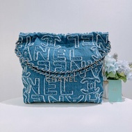 TW4859	Chanel 香奈兒22系列小號單肩包包 22 Tote Bag Small Denim Blue x PHW