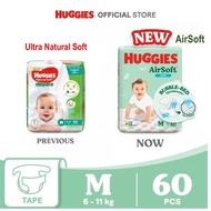 Huggies Ultra Natural Soft / Huggies AIRSoft Diapers - M (60 pcs)