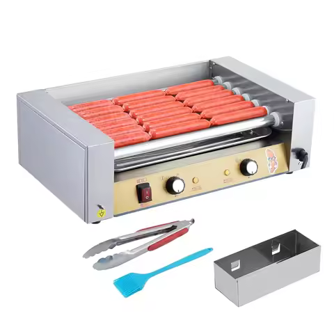 Commercial Electric 18 Hot Dog 7 Roller Grill Cooker Machine Stainless Steel