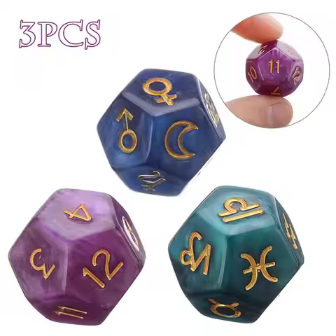 3PCS 12-Sided Dice Astrology Tarot Card Multifaceted Constellation Dice Leisure And Entertainment To
