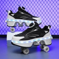 Double-Row Four-Wheel Roller Skating Shoes LED Flash Dual-Use Roller Shoes Men Women Casual Sneakers