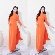Pt ao dai - traditional plain orange American silk ao dai ao dai muslimah