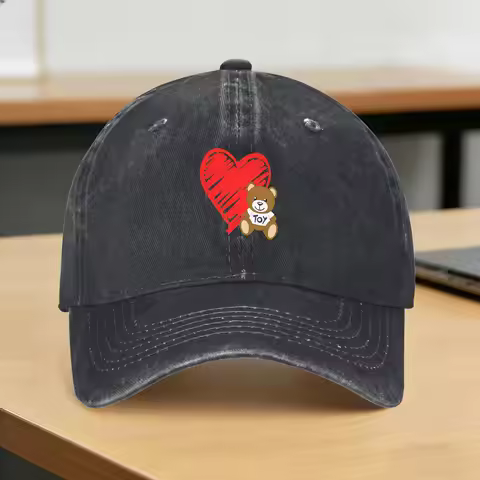 Washed Baseball Cap Teddy Bear Playing Badminton Print Spring Trucker Hat For Unisex-Teens for Young