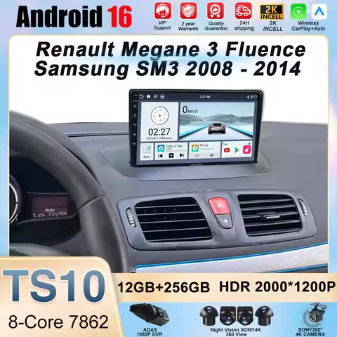Android 16 For Renault Megane 3 Fluence Samsung SM3 2008 - 2014 Car Radio Multimedia video Player Na