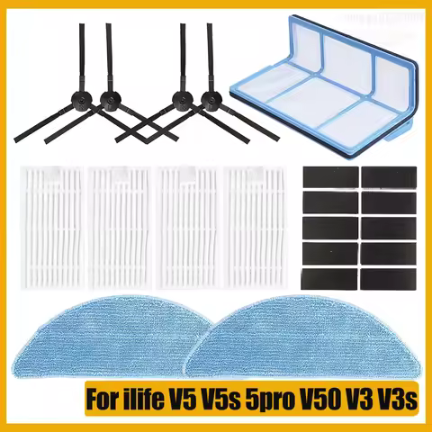 For ILife V5S V5 Pro X5 V5 V3 V5S Pro V50 V55 Side Brush HEPA Filter Mop Cloth Magic Paste Accessori