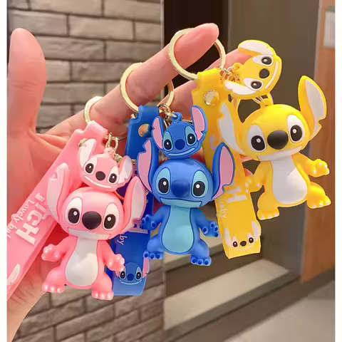 Disney Lilo and Stitch Scrump Cartoon Anime Pendant pvc Keychain Holder Car Keyring Mobile Phone Bag