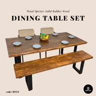 H324. Solid Rubber Wood Dining Table / Dining Bench / Dining Table Set (6 seater & 4 seater)