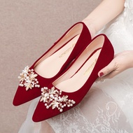 Elegant Red Winter Wedding Flats - Comfortable Fit for Brides & Expecting Moms Size 41-43