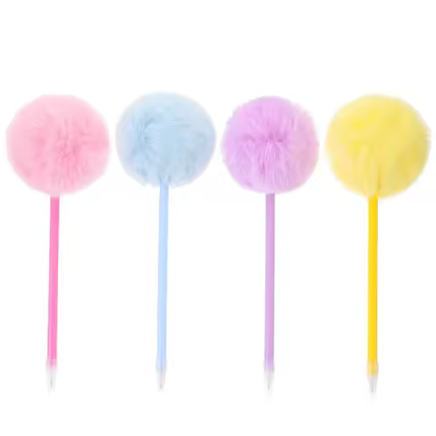 4pcs Writing Pen Kawaii Pompoms Ball Pen Decorative Fuzzy Ball Pen Ballpoint Pen For Child School Ac