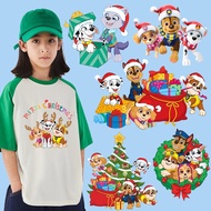 PAW Patrol Heat Transfer Sticker Christmas Chase Marshall Pattern T-shirt Ironing Patches Cartoon Skye Rubble Print Clothes DIY Decoration Festival Gifts
