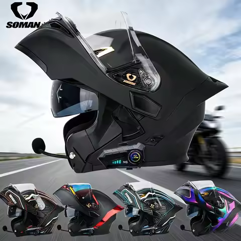 SOMAN Flip Up Motorcycle Helmet Full Face DOT Dual Visor Bluetooth Casco Casque Moto Racing Helmet