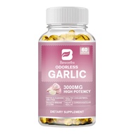 Odorless Pure Garlic Capsules 3000 Mg Per Serving for Heart &amp; Cardiovascular Health Promotes Healthy Cholesterol Levels Immune System Support