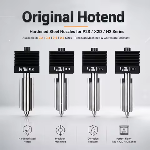 Original X2D Hotend For Bambu Lab P2S Standard Flow Hotend Hardened Steel 0.2/0.4/0.6/0.8mm Stainles