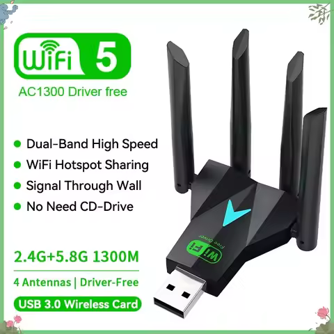 Dual Band 1300Mbps WiFi USB Adapter 2.4G/5Ghz Wi-Fi Dongle USB3.0 802.11AC 4-Antenna Wireless Receiv