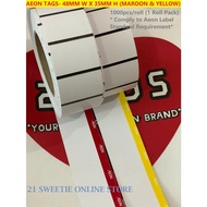 AEON Barcode Hang Tag 48x35mm Maroon Yellow Consignment Hardline Aeon Vendors Sticker Avery ISO Art 