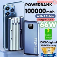 Powerbank 100000mAh 66W Super Fast Charge With 3 Cable Power Bank LED Display Big Battery Fast Charg