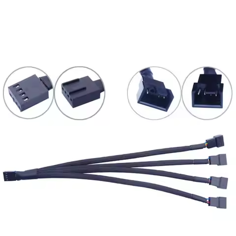 Male To Female 4 Pin Pwm Fan Cable Connector Black Sleeved Temperature Control Fan Cable Splitter 4/