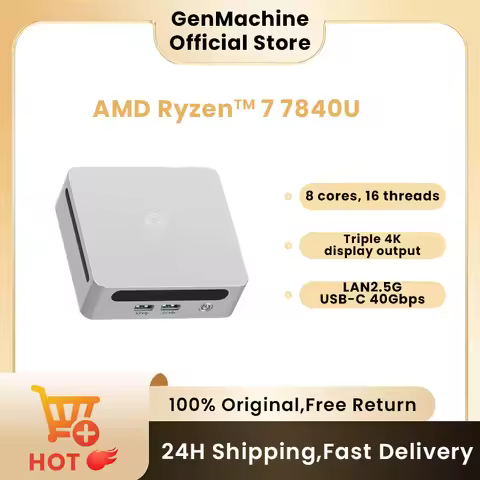 GenMachine Mini PC USB4 2.5G LAN Ryzen 7 7840U Windows 11 DDR5 24G 6400Mhz WIFI6 Mini Pc Gaming Comp