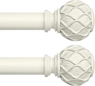 2 Pack White Curtain Rods, 1'' Decorative Adjustable Farmhouse Boho Curtain Rod for Windows 28 to 48