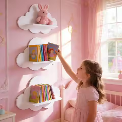 3pcs Cute Floating Shelves Cloud Shaped Bookshelf Cloud-Shaped Modern Wall Shelves For Kid's Room Nu