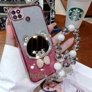 Casing Realme C21Y c25y c21 Luxury Crown Bear Ear Makeup Mirror with Lanyard