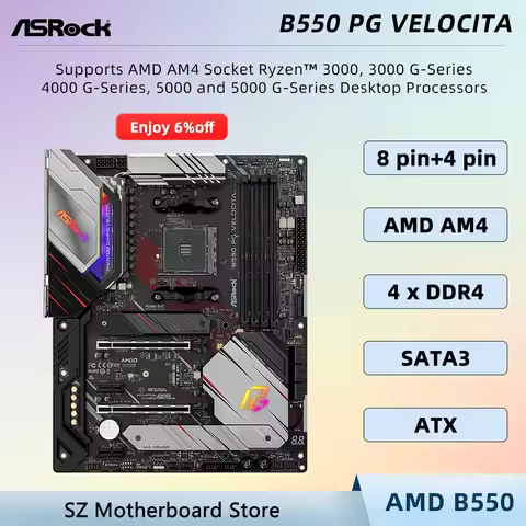 ASROCK B550 PG VELOCITA placa mãe AM4 memoria ram ddr4 motherboard AMD B550 CPUFor Ryzen 7 5800X3D 5