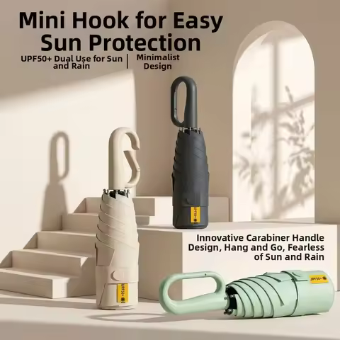 New Portable Buckle Mini Umbrella UPF50+ Anti-UV Sunshade Umbrella Folding Lightweight UV Protection