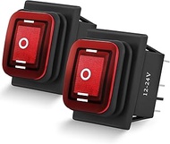 Nilight 6Pin On Off On Rocker Switch 2PCS Red LED Lighted IP67 Waterproof DPDT 3 Position Latching 2