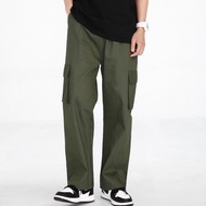 Kargo Multi Pocket Straight Cut Loose Cargo Pants Men Oversized Fashion Khaki Korean Casual Long Sla