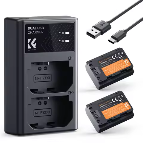 K&F CONCEPT NP-FZ100 Battery Charger Set 2-Pack Battery Micro USB Port for Sony Alpha A7 III A7R III