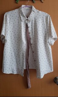 韓版日系 9成新 細黑色波點白色底 雪紡恤衫 (G2000同款) dotted shirt blouses
