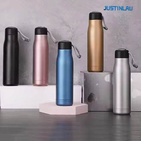 JUSTINLAU Spot Goods 400/550ML Thermos Cup Vacuum Flasks with Rope Stainless Steel Outdoor Travel Po