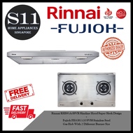 Rinnai RH-S95A-SSVR Slimline Hood Super Sleek Design + Fujioh FH-GS5520 SVSS Stainless Steel Gas Hob