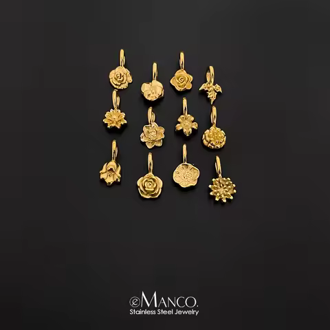 eManco Gold Color Stainless Steel Diverse Flower Charms Natural Style for DIY Jewelry Everyday Use F