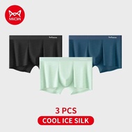 MiiOW เป้ากางเกงในชายของผู้ชาย10A บอกเซอร์ของผู้ชายไหมน้ำแข็ง3ชิ้น M1611เป้ามิ้นท์ต้านเชื้อแบคทีเรีย
