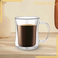 [Amleso2] Double Walled Mug Drinking Glass Borosilicate Beverage Mug Espresso Cups Glass Cup Water Cup for Woman