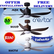 Crestar ceiling fan ValueAir 5Blades 48 / 55 inch ceiling fan | 20W Tricolor LED Light kit | Remote|