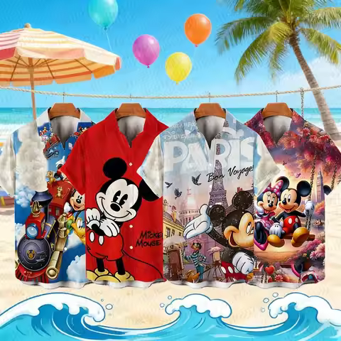 2026 New 3D Printing Mickey Mouse Cartoon Men's Hawaiian Shirt Summer Fashion Street Trend Retro Bou