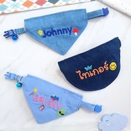 Embroidery name Jean Bandana Cat Collar with Breakaway Safety Buckle