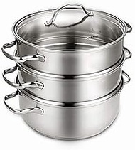 DPWH Steamer 304 Stainless Steel 3 Layer Double Bottom Thickening Household Three-layer Multi-layer Steamer Pot (Color : Metallic, Size : 26cm)