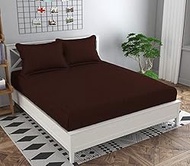 KAWI Satin Cotton Striped Elastic Fitted Bedsheet Queen Size (78 X 72 X up to 6 Inches Mattress) - B