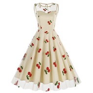 Sleeveless Mesh Embroidered Dress Cherry Retro 50S Dress