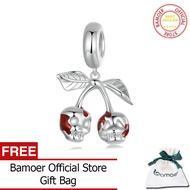 BAMOER จี้รูปหัวกะโหลกเชอร์รี่925เงินสเตอร์ลิงทึบสร้อยคอและสร้อยข้อมือลูกปัดคริสตัลแบบทำมือ SCC2904