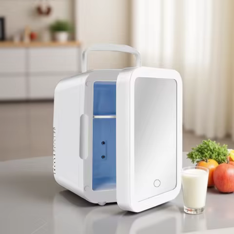 Home and Car Dual-Purpose Beauty Refrigerator With Touch Lamp Cosmetic Mirror Car Mini 4L Refrigerat