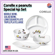 Corelle x Peanuts Snoopy Special 4p Set/Corelle USA/Noodle Bowl /Salad Bowl/Long Square Plate/Fish Plate/Triple Plate Large/Ramen Bowl/Snoopy the Home/Snoopy Plate/Corelle Plate/Snoopy kitchen/Snoopy plate/pastenton plate/Large Plate/Small Plate