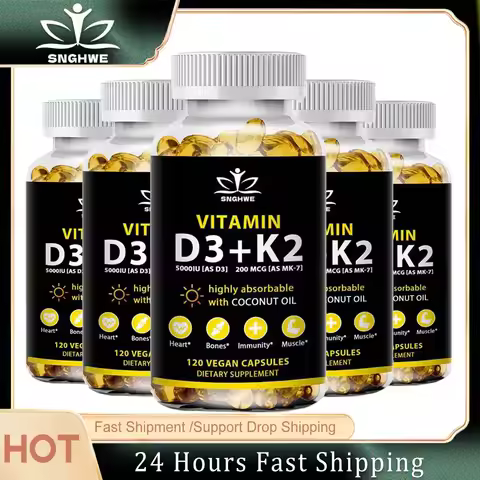 Vitamin D3 K2 Capsules Daily Supplement Natural Coconut Oil Healthy Immune System Heart and Bones Ve