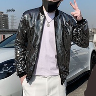 yuanzhen Men Sequin Coat Men Versatile Fashion Coat Stylish Sequined Baseball Jacket for Men Trendy 