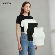 Lovito Santai Tanpa Lengan Asas Polos Crop Tank Top Wanita L80ED368